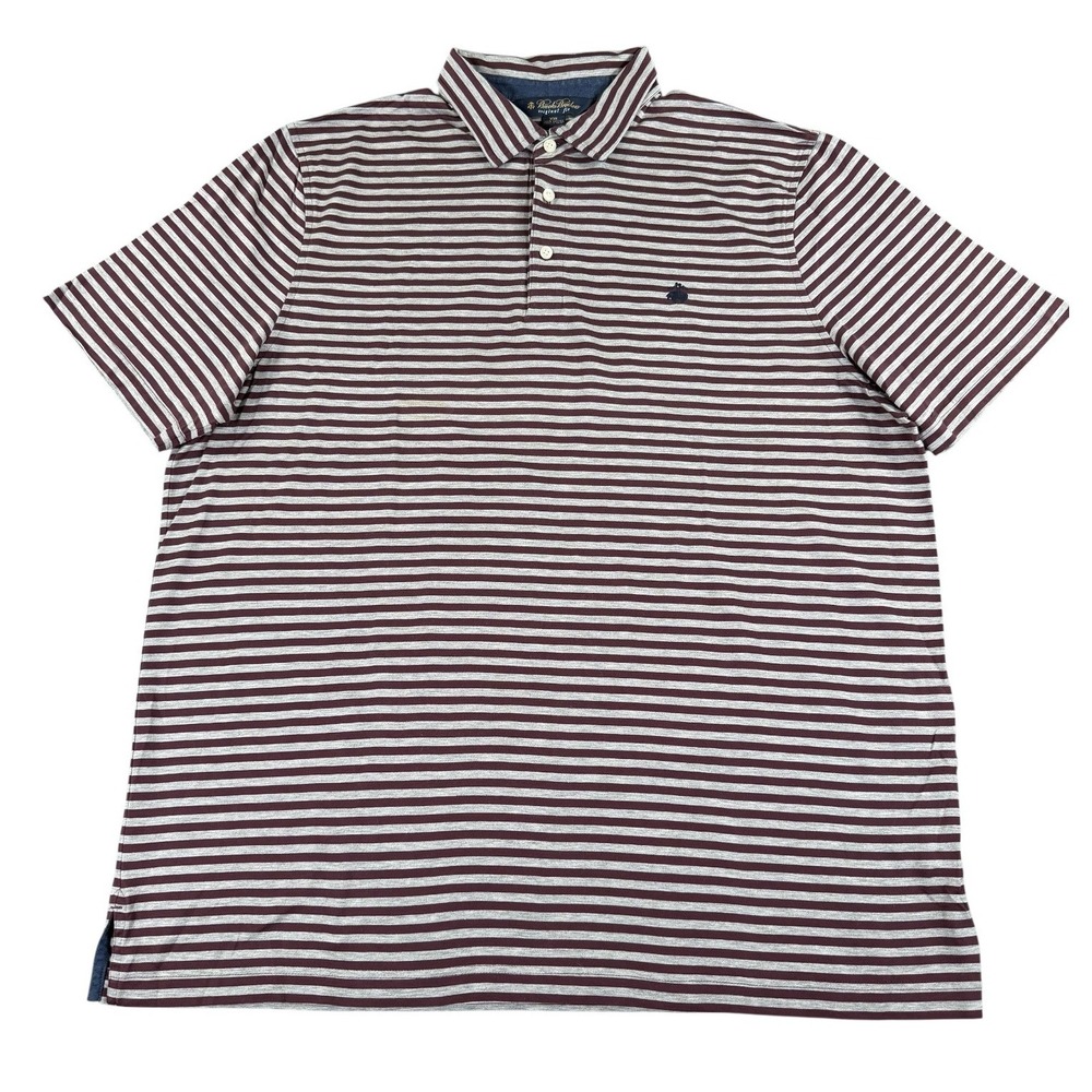 Brooks Brothers Polo Shirt Mens 2XL Burgundy Gray Stripe Original Fit Cotton